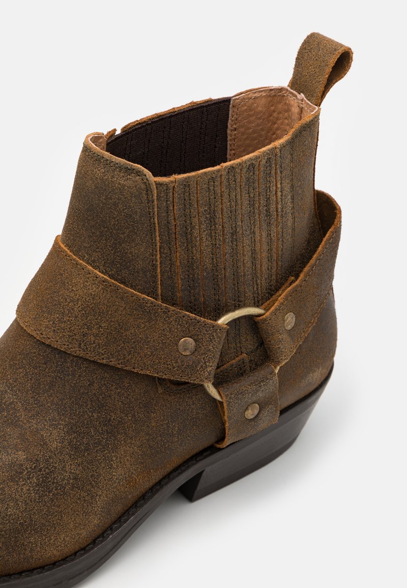 RTB Bottines de cowboy motard en cuir marron pour homme