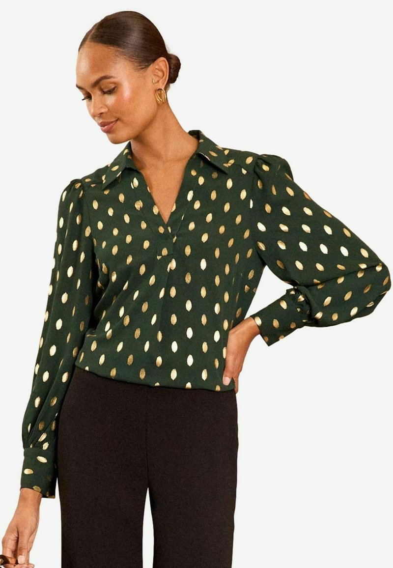 Love & Roses V NECK FOIL LONG SLEEVE - REGULAR FIT - Blūze - green