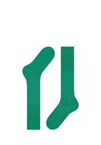 Calzini di cotone verdi con una texture liscia e un design senza cuciture, con un'impronta del logo sulla suola e una lunghezza classica.