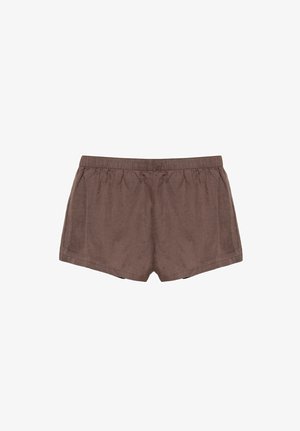 Short en coton marron avec une taille élastique, design simple, sans poches visibles ni ornements, présenté à plat de face.