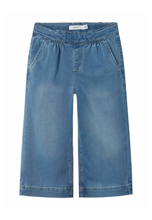 Lys blå denim culotter med elastisk linning, to frontlommer og rette ben. Har kontrastsøm og en ren finish.