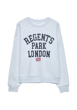 Ljusgrå sweatshirt med rundad halsringning, som har fet svart text "REGENT'S PARK LONDON" och en liten detalj av unionflaggan.