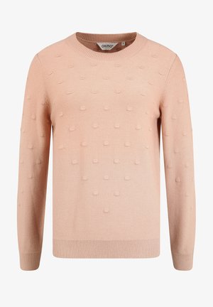Lichtroze sweater met een ronde hals, lange mouwen en textuur in bolaccenten. Gebreide stof met een geribbelde zoom en manchetten. Maat klein.