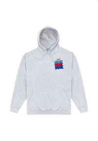 Felpa grigia chiaro con tasca frontale e logo colorato "Bevi Pepsi" in rosso, blu e azzurro sul lato sinistro del petto.