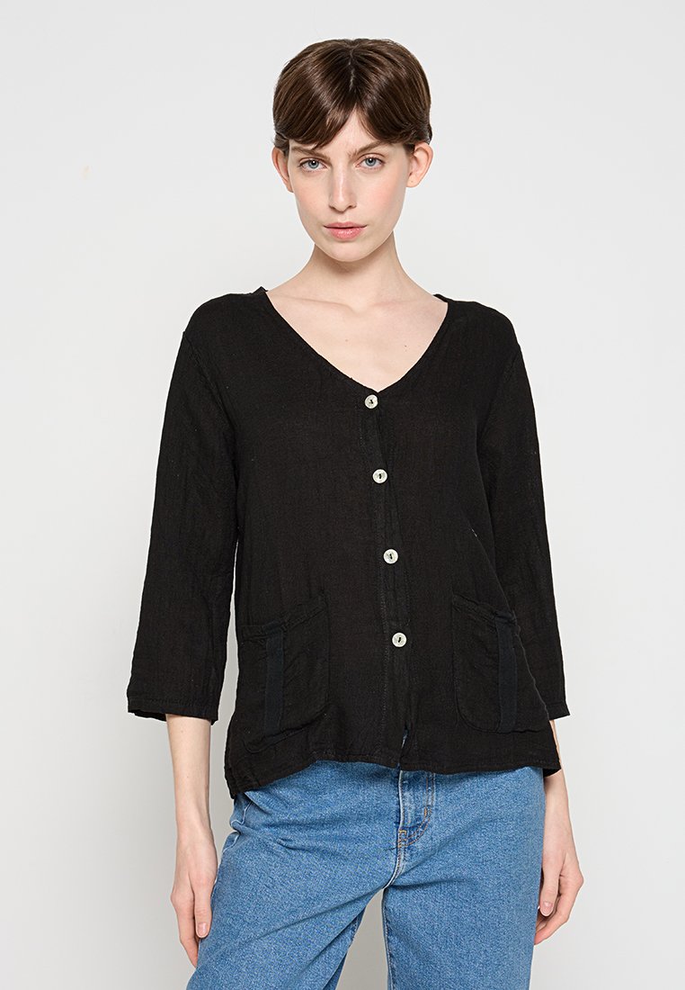 Le Monde du Lin Overhemdblouse zwart Le Monde du Lin Overhemdblouse zwart