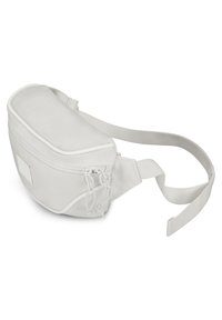 Banane compacte blanche en tissu avec compartiment principal zippé et sangle réglable pour un port mains libres.