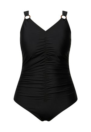 Ulla Popken, RING DETAIL RUCHED ONE PIECE SWIMSUIT - Badedragt - black