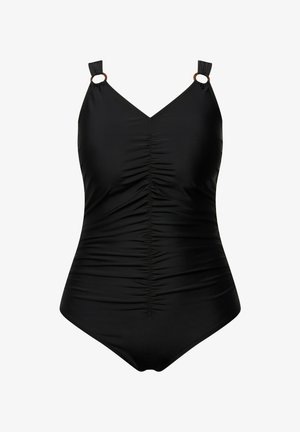 Ulla Popken, RING DETAIL RUCHED ONE PIECE SWIMSUIT - Badeanzug - black