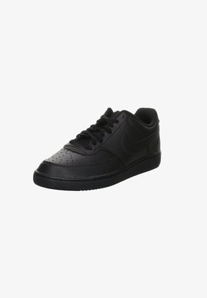 Czarny niski sneaker Nike z perforowaną częścią na palcach, czarnymi sznurowadłami i amortyzowaną podeszwą, pokazany pod kątem prostym na białym tle.