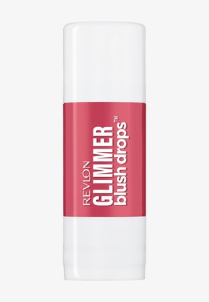 Revlon Glimmer blush dråber i en stiftbeholder med hvid hætte og bund, med pink etiket og fed hvid tekst.