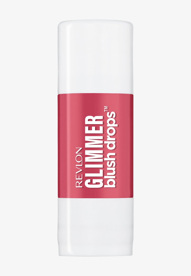 Blush liquide Revlon Glimmer en conteneur bâton avec capuchon et base blancs, étiquette rose et texte blanc en gras.
