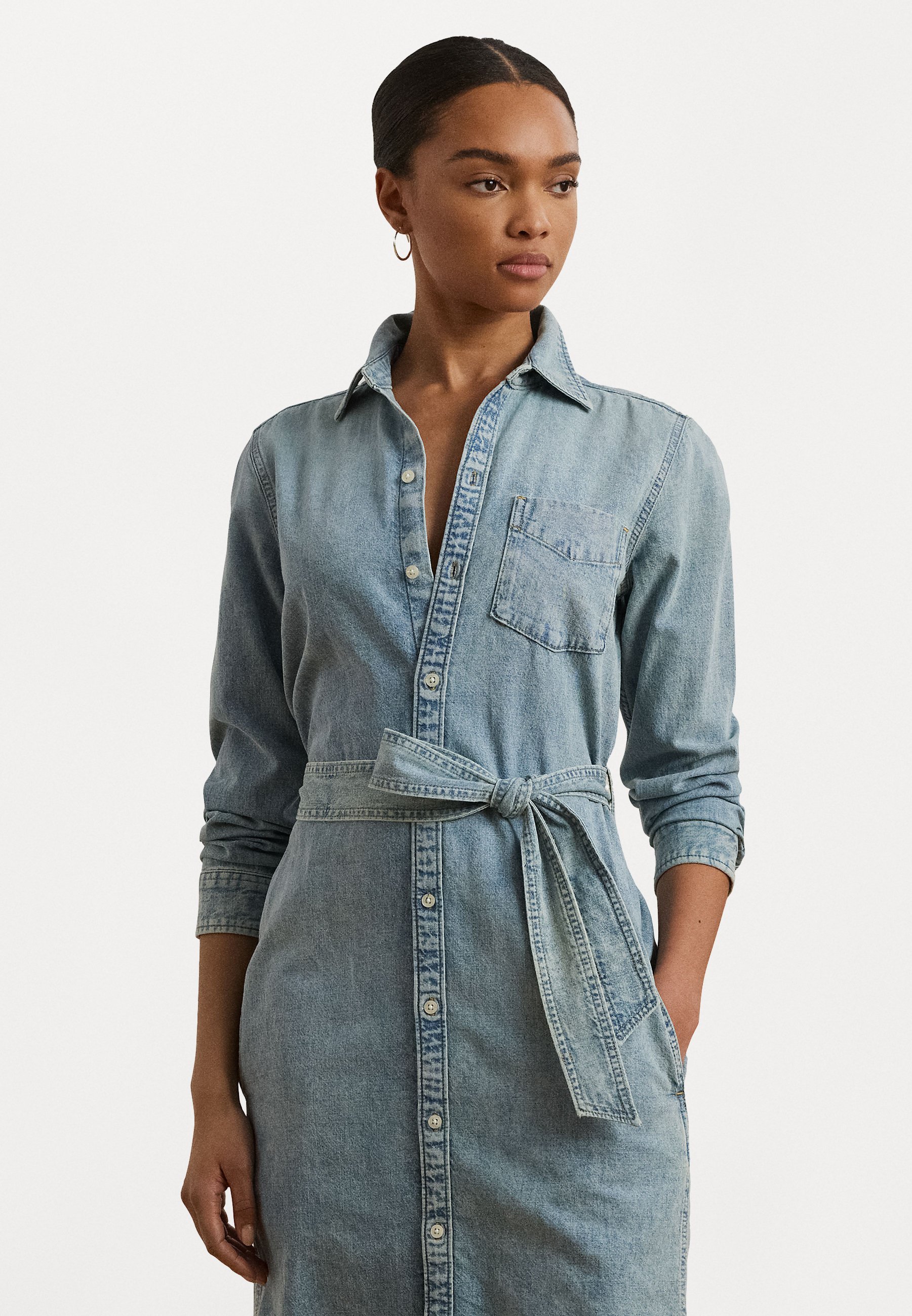 Lauren Ralph Lauren DENIM TIE NECK SHIRTDRESS - Denim dress
