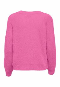 Maglione rosa fuzzy con scollo rotondo e maniche lunghe. Morbida traspirabilità, polsini e fondo a coste, e vestibilità rilassata per il massimo comfort.