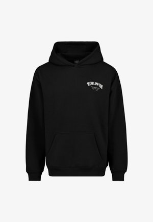 Zwarte hoodie van katoen met een kangoeroezak, voorzien van witte "WORLDWIDE" tekst op de borst en rib gebreide manchetten en zoom.