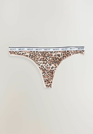 Trosor med leopardsnår och vit elastisk midjeband som har ordet "NEXT" i svart. Tyget är mjukt med en slät textur.