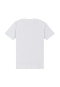 Plain hvid kortærmet t-shirt vist fra ryggen med rund halsudskæring og uden synlige logoer eller designs.