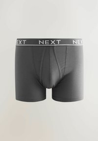 Boxer-briefs gris en tissu extensible. Avec une ceinture noire arborant le logo "NEXT" en blanc et une conception de poche à l'avant.