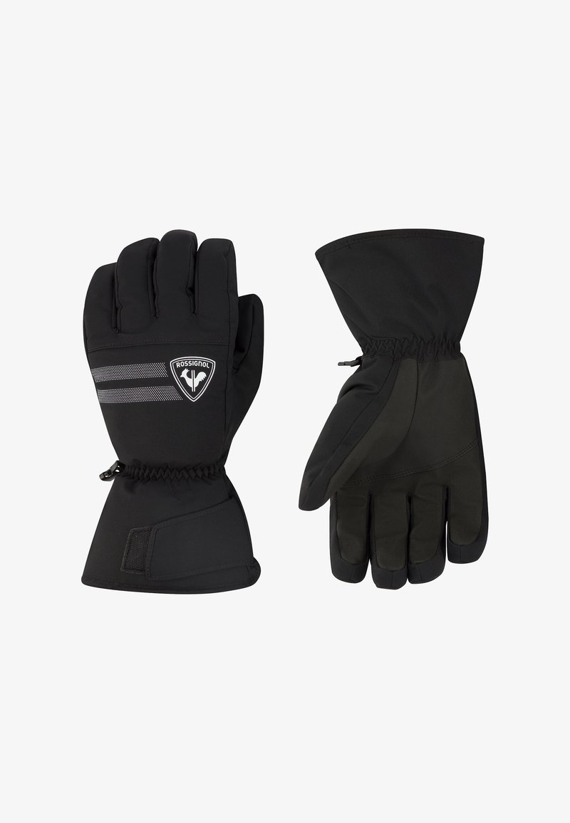 Černé zateplené rukavice s flexibilním střihem, vyznačující se jemně kartáčovaným interiérem, elastickým zápěstím a matnými logy.