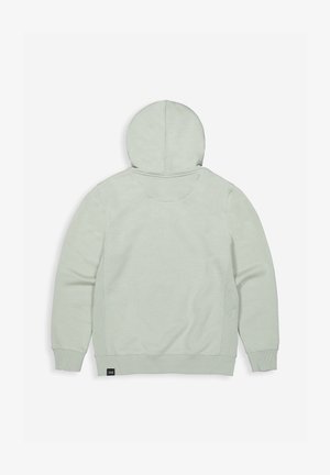 Lichtgroene hoodie met een ronde kap, ribgebreide boorden en onderkant, en stiksel aan de zijkanten. Zachte stof met een gladde textuur. Geen zichtbare logo's.