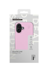 Etui silikonowe na iPhone 16 w kolorze różowego gumowego cukierka. Posiada wycięcia na aparat, matową teksturę i jest pakowane w materiały nadające się do recyklingu.