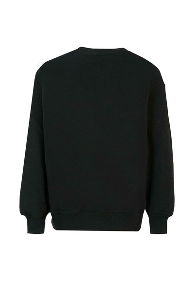 Zwarte sweatshirt gemaakt van zachte stof, met lange mouwen, een ronde hals, ribbelmanchetten en een eenvoudig, onopgesmukt ontwerp.