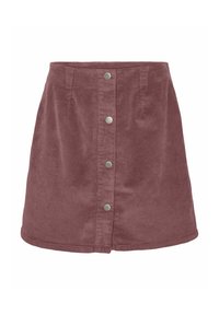 Korduroy mini-jurk in stoffige roos, met een frontale knoopsluiting met zilverkleurige hardware en een zachte, gestructureerde afwerking.