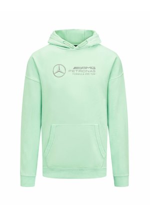 Miętowozielona bluza z kapturem z przednią kieszenią. Posiada srebrne logo zespołu AMG Petronas Formula One Team na klatce piersiowej. Miękka tekstura, standardowy krój.