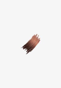 Campione di trucco color rame bruno con diverse texture, che mostra una lucentezza metallica e tratti di pennello lisci su uno sfondo bianco.