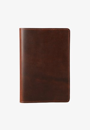 Brown leather wallet with a smooth texture, rounded corners, and visible stitching along the edges. No additional hardware or accents.