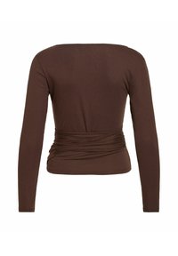 Καφέ στενό μπλούζα με μακριά μανίκια, με ευθεία λαιμόκοψη και λεπτομέρεια τύπου ζωνάκι στη μέση, εμφανιζόμενη από πίσω σε λευκό φόντο.