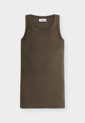 Maiou maro fără mâneci, cu textură tip plasă și guler rotund, inscripționat Marc O'Polo Denim, așezat pe o suprafață albă.