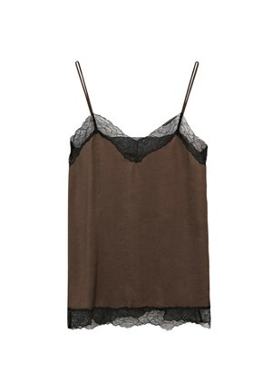 Massimo Dutti, CONTRAST LACE CAMISOLE TOP - Top - dark brown