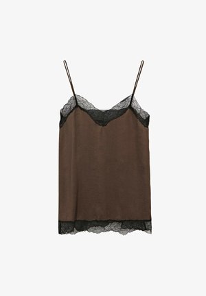Massimo Dutti, CONTRAST LACE CAMISOLE TOP - Top - dark brown