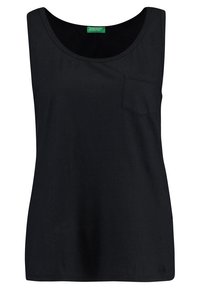 Svart linnetopp i bomull. Har en rundad halsringning, är ärmlös och har en liten ficka på vänster bröst.