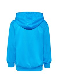 Helle blaue Kapuzenjacke, weiches Material, Kängurutasche, langlebige Nähte, elastische Bündchen und Saum. Verfügt über eine geräumige Kapuze auf der Rückseite.