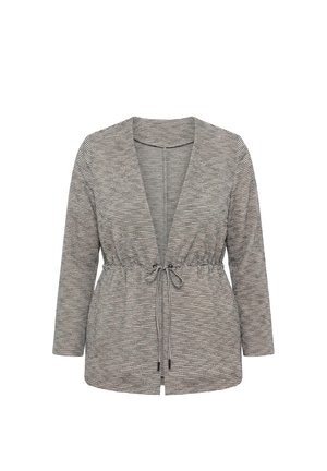 Ulla Popken, TEXTURED STRIPE DRAWSTRING CLOSE JACKET - Cardigan - grey beige