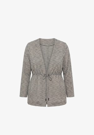 Ulla Popken, TEXTURED STRIPE DRAWSTRING CLOSE JACKET - Neuletakki - grey beige