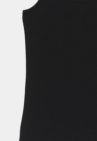 Black tank top with a fitted design, made of soft, smooth fabric. Features a rounded neckline and no visible patterns or hardware.