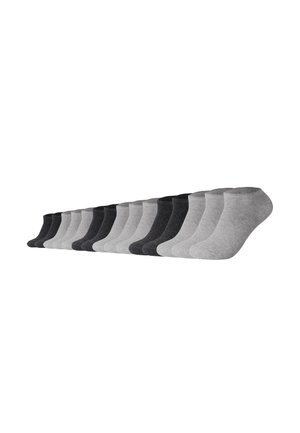Pakke med ti par ankelstrømper i forskellige nuancer af grå og sort. Blødt stof, enkelt design med ribstrikkede kanter for en tæt pasform.