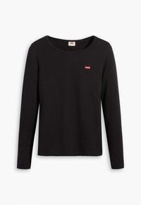 Svart langermet T-skjorte laget av bomull, med rund hals og et lite rødt Levi's-logo på venstre brystområde.
