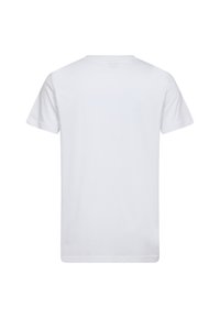 Hvid bomulds T-shirt med korte ærmer, rund hals og en glat tekstur. Ingen synlige trykte design eller logoer.