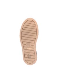 Suela de zapato de goma de color beige claro, con una superficie texturizada, ranuras para agarre y un borde acanalado. Indicador de talla "36" destacado.