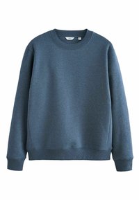 Felpa girocollo blu scuro con polsini e orlo a costine. Tessuto liscio, vestibilità casual e design minimalista senza motivi o loghi.