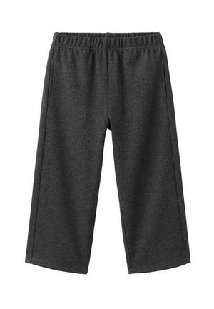 Pantalon décontracté gris foncé en tissu doux. Doté d'une taille élastique et de jambes droites sans poches ni fermetures visibles.