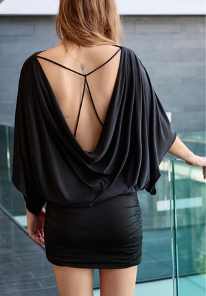 PULL&BEAR, DRAPED BACK SHORT - DRESS - Robe fourreau - black
