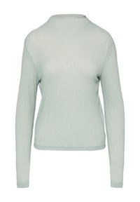Lichtgroen gebreid langemouwen top met hoge ronde hals, slim fit en subtiele geribbelde textuur.