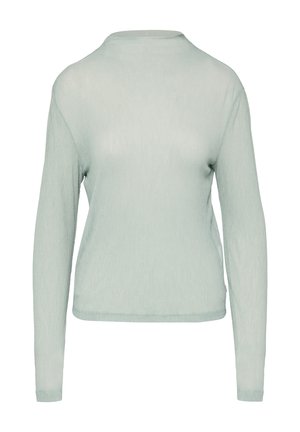 Lichtgroen gebreid langemouwen top met hoge ronde hals, slim fit en subtiele geribbelde textuur.