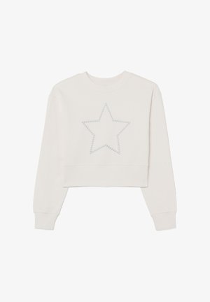 Geknipte sweatshirt in lichtcrème met een ronde halslijn en lange mouwen, voorzien van een sterrenontwerp gemaakt van kleine, glanzende kralen aan de voorkant.