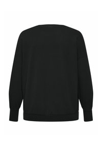 Černý pulovr s dlouhým rukávem, zaobleným výstřihem, elastickými manžetami a volným střihem. Hladká tkanina s jednoduchým, jednobarevným designem.