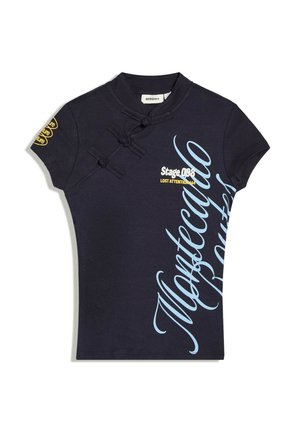 Bershka, SHORT SLEEVE T-SHIRT WITH QIPAO COLLAR AND PRINT - T-shirt imprimé - dark blue